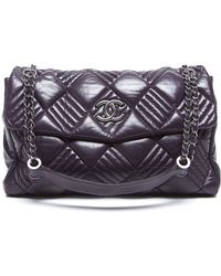 Chanel Pre-Owned Purple Leather In And Out Maxi Flap Bag - Lyst