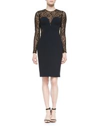 Carolina Herrera Long-Sleeve Lace & Jersey Cocktail Dress - Lyst