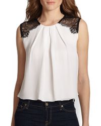 Alice + Olivia Loretta Silk Lace-Paneled Top - Lyst