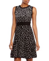 Eliza J Black & White Dot Print Flared Hem Dress - Lyst