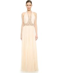 J. Mendel V Neck Pleated Gown - Kitten Pink/Rose Gold - Lyst