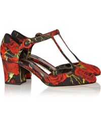 Dolce & Gabbana Floral-Brocade T-Bar Pumps - Lyst