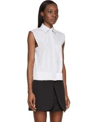 Paco Rabanne White And Black Pinstripe Poplin Sleeveless Shirt - Lyst