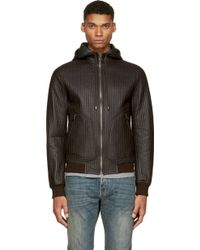 Dolce & Gabbana Dark Brown Ribbed Leather Hoodie - Lyst