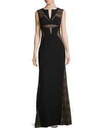 J. Mendel Split Neckline Gown W/ Lace - Lyst