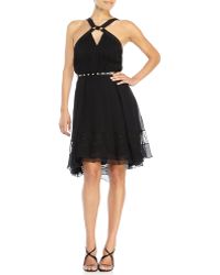 Jason Wu Black Belted Plissã© Chiffon Dress - Lyst