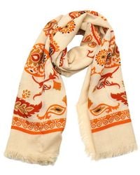 Gucci Beige And Orange Paisley Printed Wool And Silk Scarf - Lyst