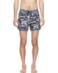 Moncler Blue And Grey Camo Print Swim Shorts - Lyst
