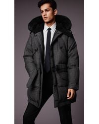 Burberry Down-Filled Parka With Shearling And Fur Trim - Lyst