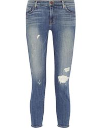 J Brand 835 Cropped Mid-Rise Distressed Skinny Jeans - Lyst