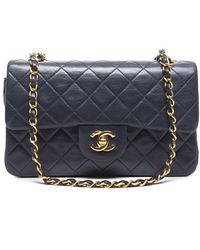 Chanel Pre-Owned Navy Lambskin Small Double Flap Bag - Lyst