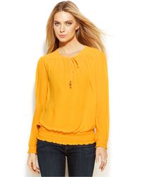 Michael Kors Michael Front-Tie Blouson Top - Lyst
