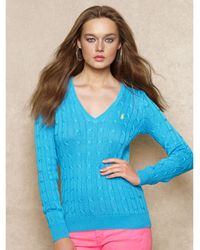 Ralph Lauren Blue Label Classic Cabled V-Neck - Lyst