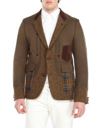 Junya Watanabe Olive Mixed Media Two-Button Sport Coat - Lyst