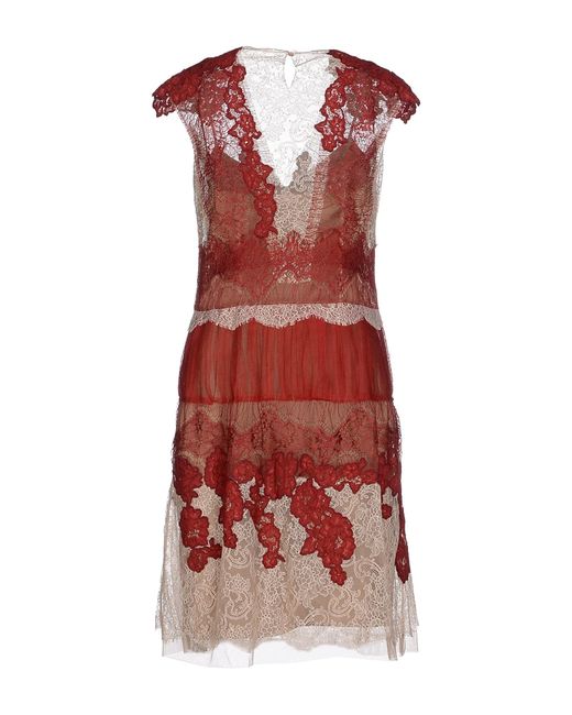 Alberta Ferretti Knee Length Dress In Red Lyst