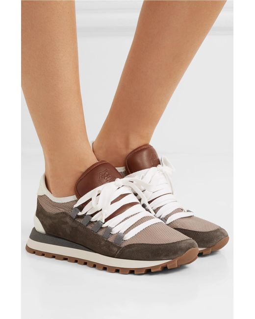 Lyst Brunello Cucinelli Metallic Mesh Leather And Suede Sneakers In