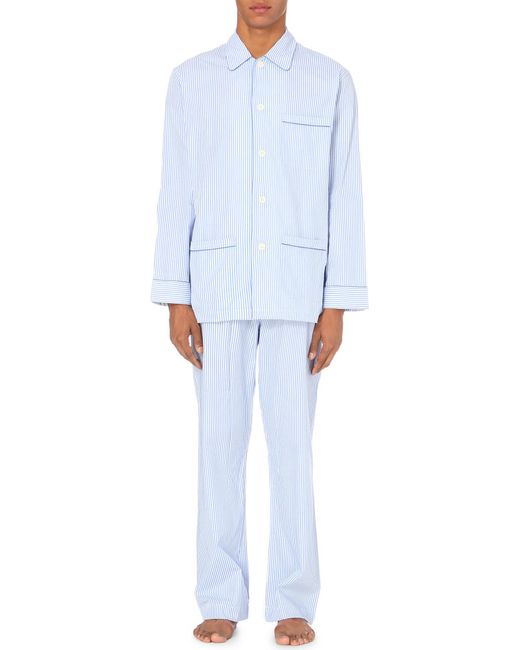 derek rose - blue bengal stripe pyjama set for men - lyst