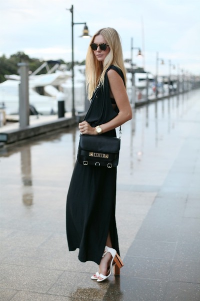 wearing: Topshop Reflect heels, Acne dress, Elle Macpherson...