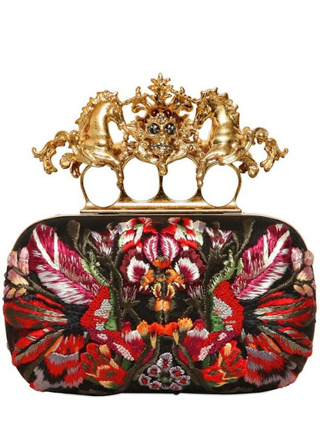 ALEXANDER MCQUEEN Embroidered Unicorn Skull Clasp Clutch