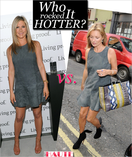 Who rocked it hotter: Jennifer Aniston vs. Kate Moss in Balenciaga’s Flared Suede Dress