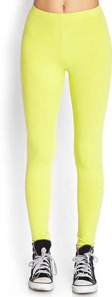 Forever 21 Classic Knit Leggings in Yellow (LIME)