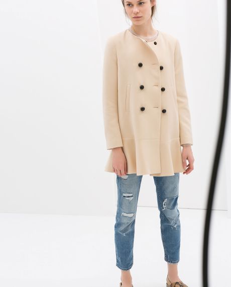 Zara Coat with Round Neck and Frills in Pink (Nude pink) | Lyst