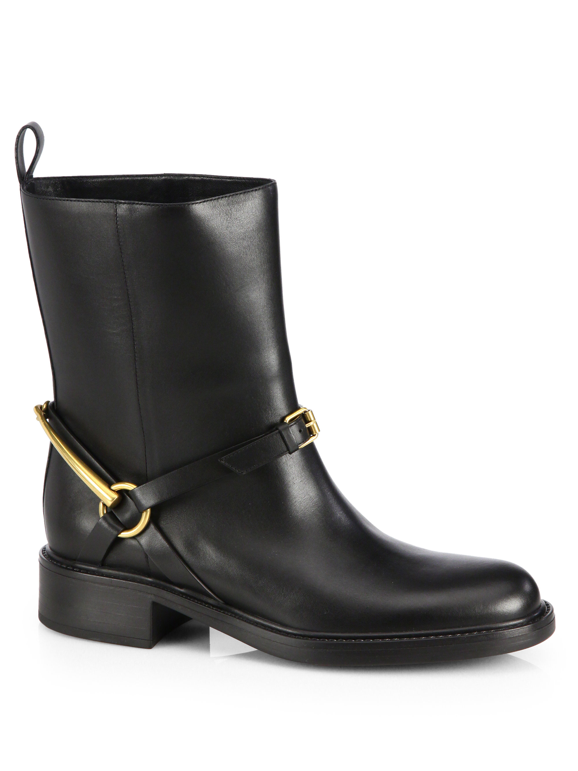 Gucci Tess Leather Horsebit Ankle Boots in Black | Lyst