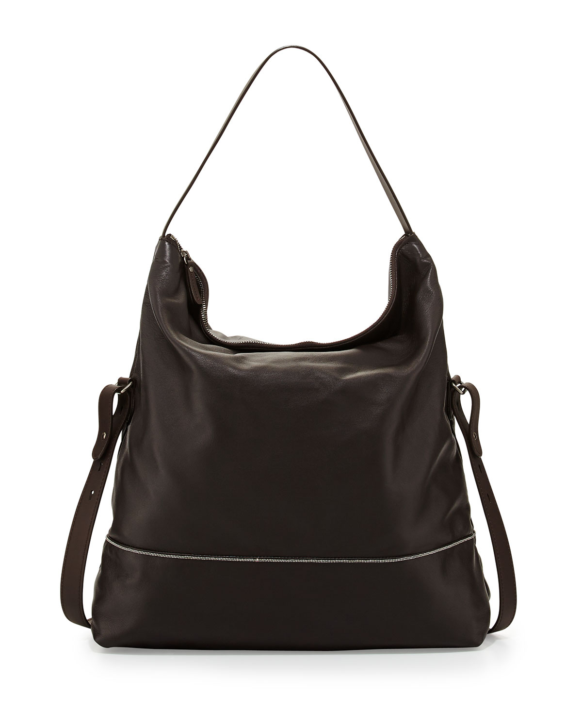 Brunello Cucinelli Leather Hobo Crossbody Bag in Brown (DARK BROWN) | Lyst