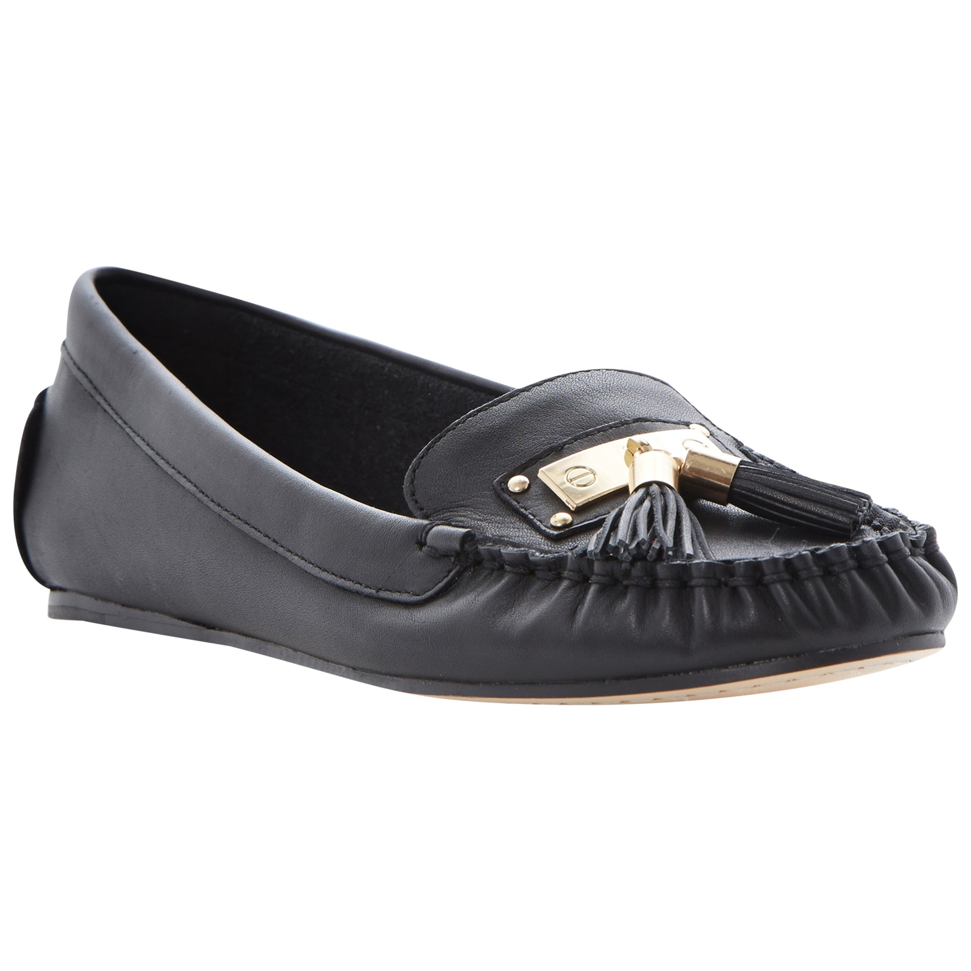 Dune Lotus Metal Tassel Trim Leather Moccasin in Black | Lyst