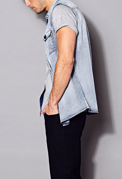 21men Sleeveless Denim Shirt in Blue for Men (denim washed) | Lyst
