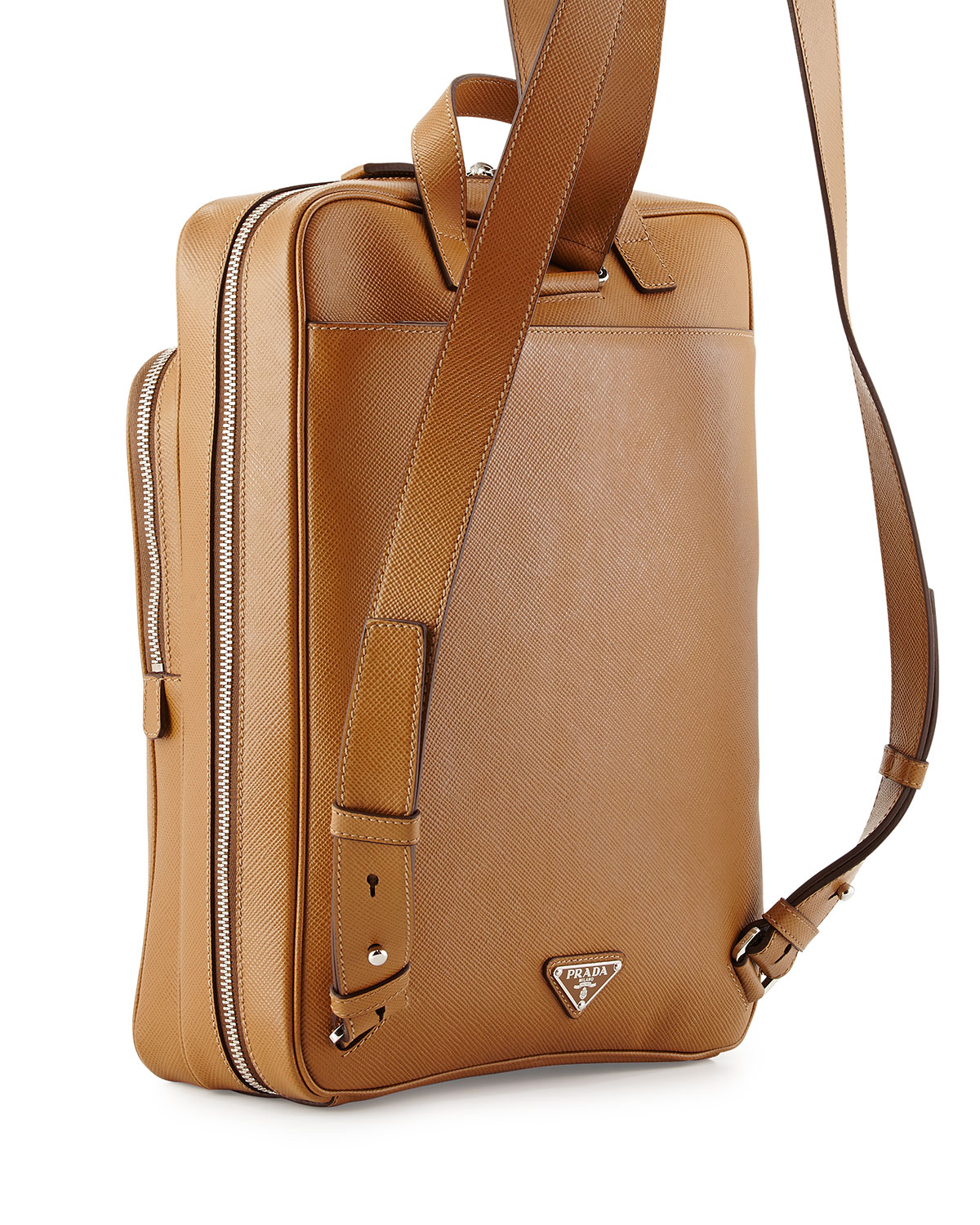 Prada Saffiano Cuir Slim Backpack in Brown for Men (CARAMEL) | Lyst