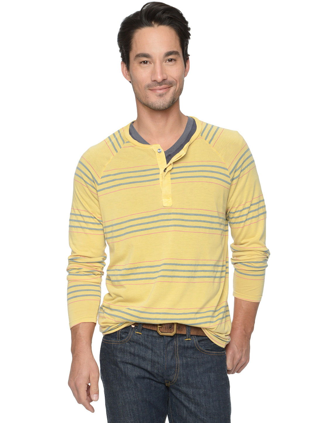 Splendid Stripe Long Sleeve Henley in Yellow for Men (Mustard) Lyst