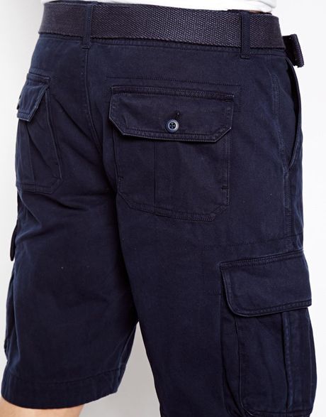 Asos Cargo Shorts In Heavy Twill With Belt In Longer Length in Blue for Men (Navy) | Lyst