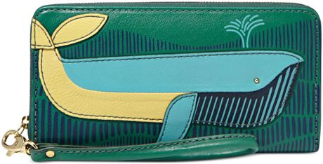 Fossil Sydney Leather Novelty Zip Clutch Wallet in Multicolor (GREEN MULTI) | Lyst
