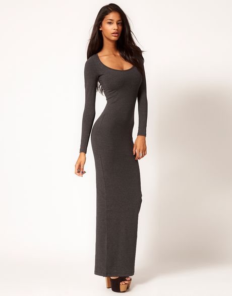 Asos Maxi Dress with Long Sleeves in Gray (grey)