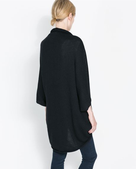 Zara Long Wrap around Cardigan in Black | Lyst