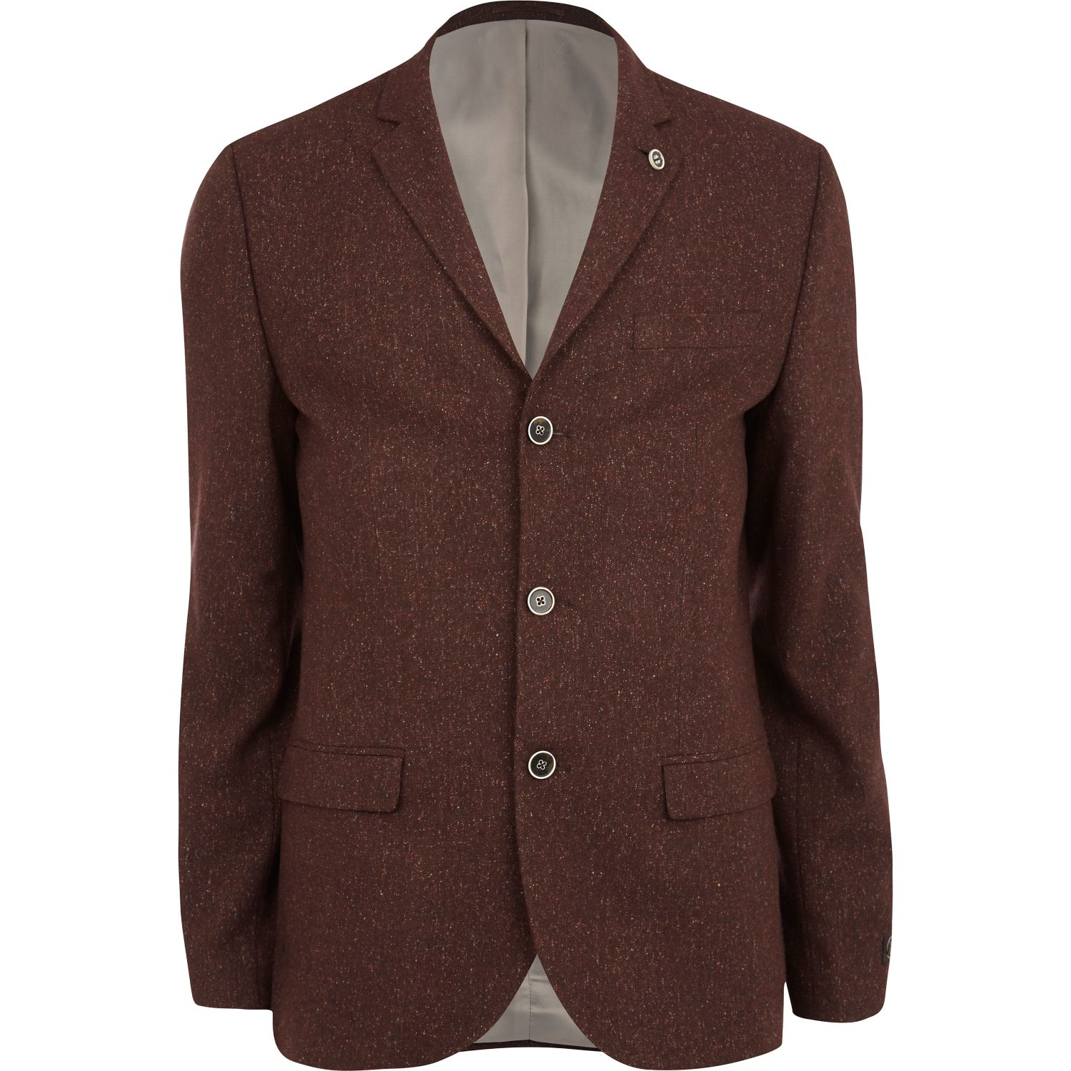 River Island Dark Red Tweed WoolBlend Skinny Suit Jacket in Red for