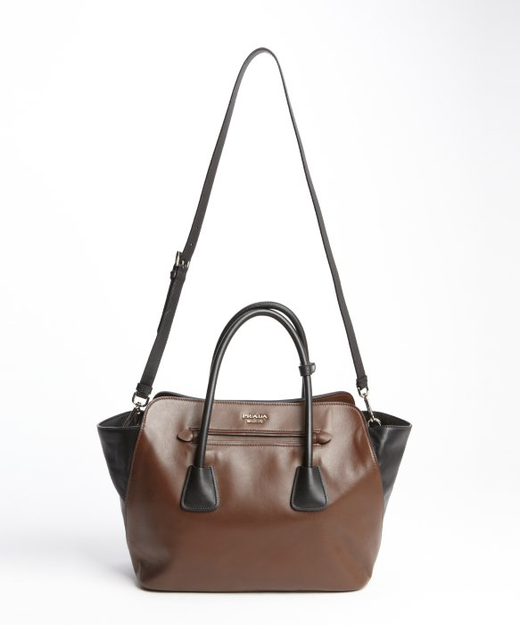 Prada Brown and Black Leather Convertible Top Handle Bag in Brown | Lyst