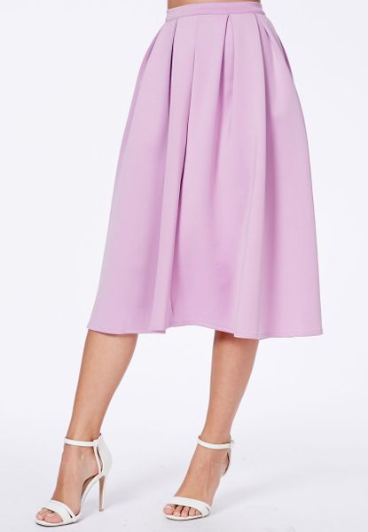 Missguided Auberta Lilac Pleated Midi Skirt In Scuba In Purple Lilac Lyst 