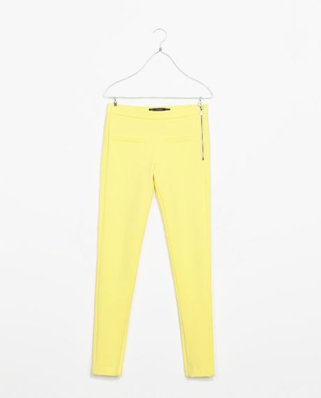 Zara Trousers with Side Zip in Yellow | Lyst