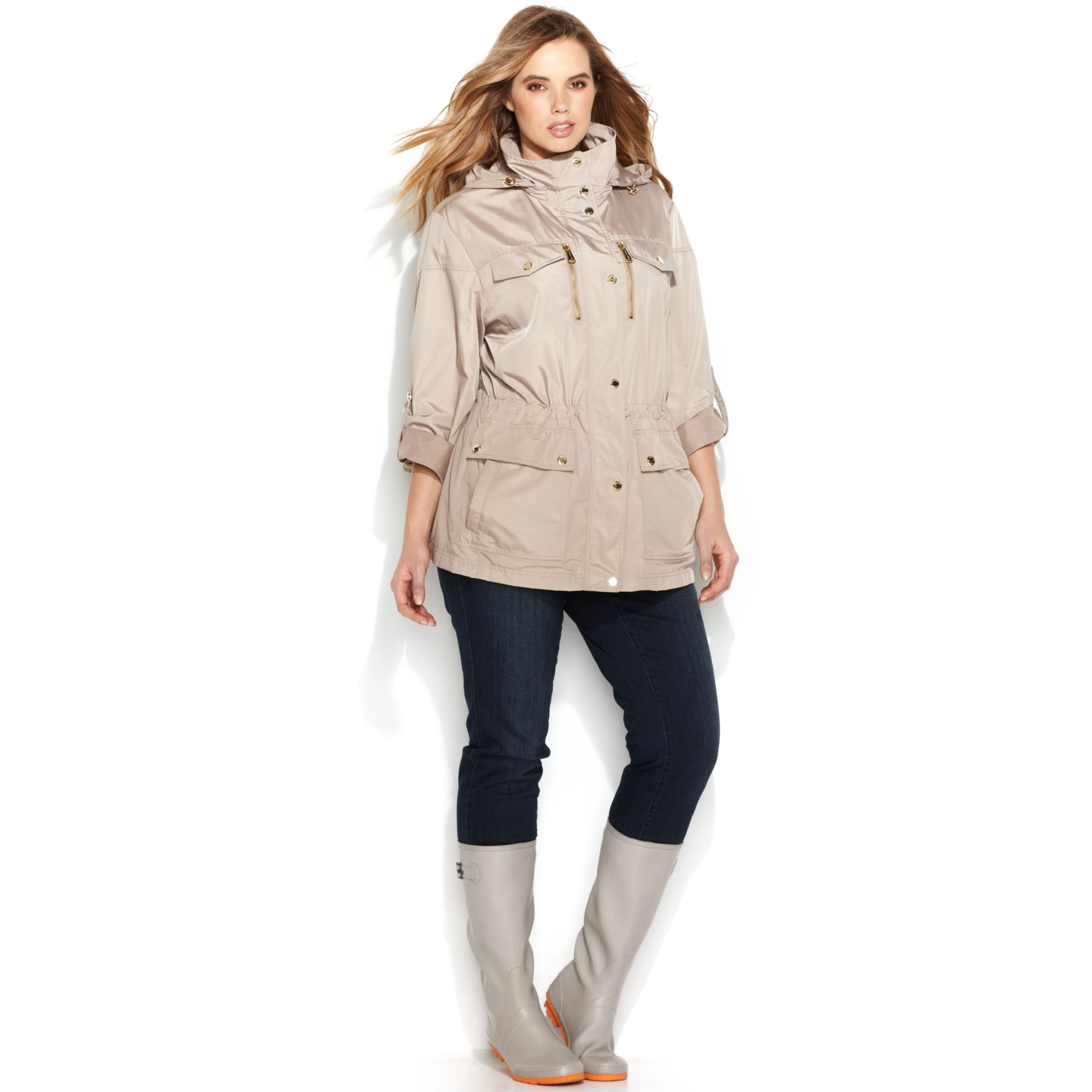 Michael Kors Michael Plus Size Roll Tab Sleeve Anorak in Beige (Sand
