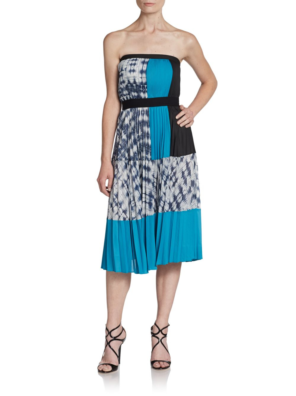 Bcbgmaxazria Strapless AccordionPleated Dress in Blue (white caribbean