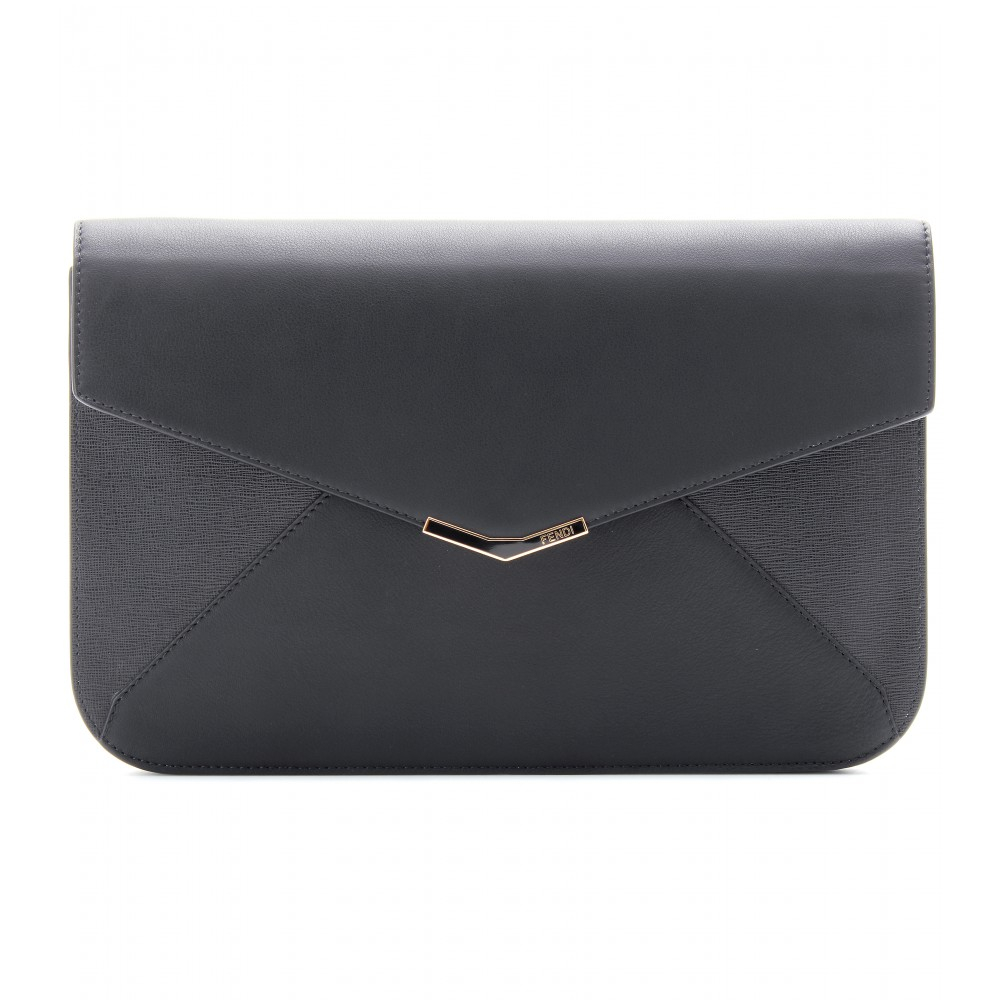 fendi black leather clutch