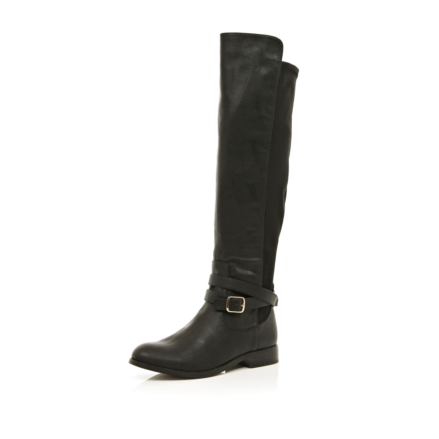 River Island Black Wrap Buckle Knee High Boots In Black Lyst