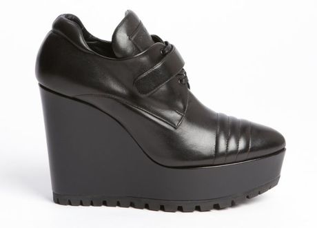 Prada Black Leather Wedge Ankle Boots in Black - Lyst