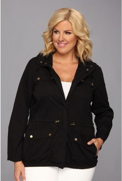 Michael Michael Kors Plus Size Twill Cinch Waist Anorak Jacket In Black ...