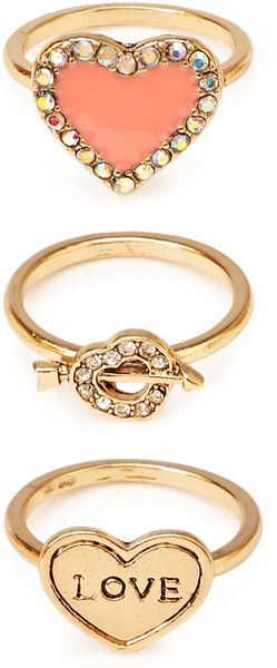 Forever 21 Romanticatheart Ring Set in Gold (GOLDPINK)