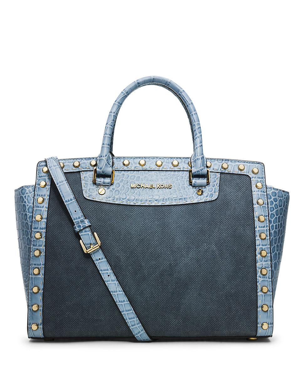 Michael Michael Kors Washed Canvas Embossed Tote Bag in Blue | Lyst