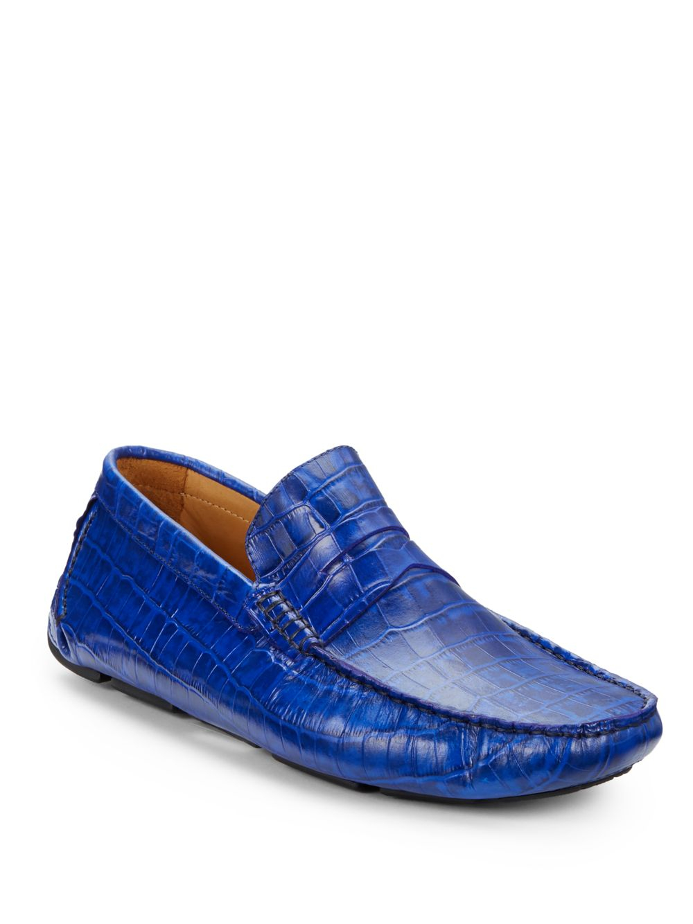 Saks Fifth Avenue Black Label CrocEmbossed Leather Penny Loafers in