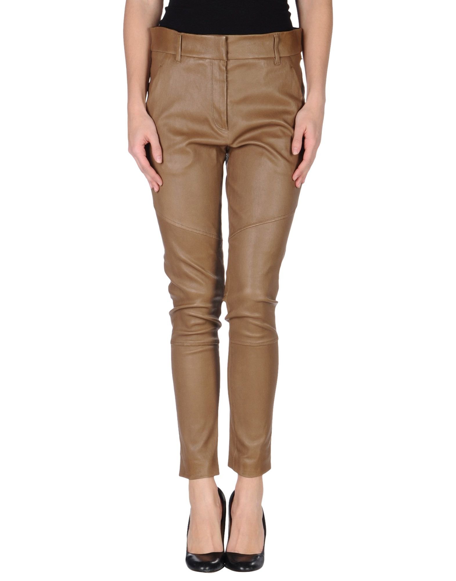 khaki leather trousers